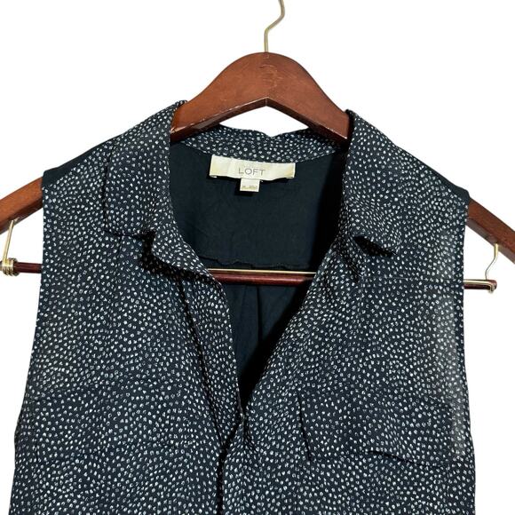 Loft Women's Black & White Sleeveless Top Size Medium with Collar & Pockets - Picture 3 of 7